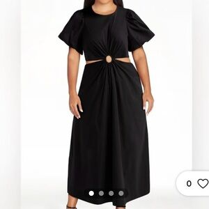 Scoop Puff Sleeve O-Ring Cut Out Dress